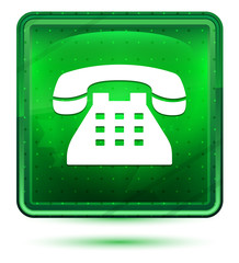 Telephone icon neon light green square button