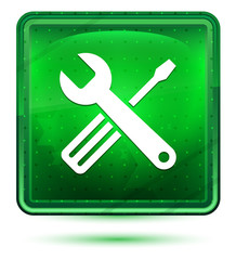 Tools icon neon light green square button