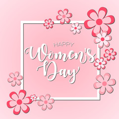 Happy Mother's day! Vector lettering illustration with flowers on pink background