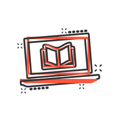Elearning education icon in comic style. Study vector cartoon illustration pictogram. Laptop computer online training business concept splash effect.