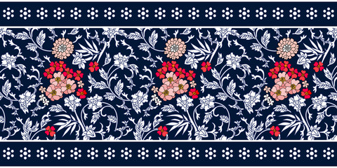 Seamless blue white border with Chinese motifs. - 242420446
