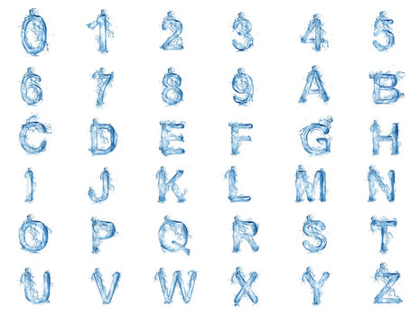 water splashing fonts a to z and 1 to 10