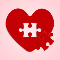 Red pieces puzzle of romantic heart. Jigsaw.