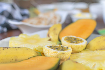 Beautifully served fresh fruits breakfast