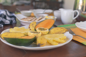 Beautifully served fresh fruits breakfast