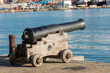 Fototapeta na wymiar Old Naval Cannon - Port of La Spezia Italy