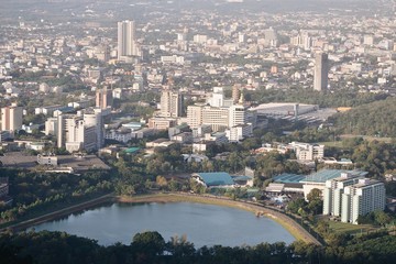 Cityscape view in morning time, scene of Kho hong Hill in Hatyai city, Songkla, Thailand. 