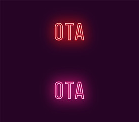Neon name of Ota city in Japan. Vector text