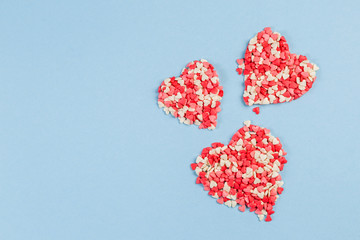 Valentine's day background - present, love baloon, confetti, top view