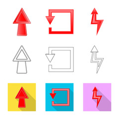 Vector illustration of element and arrow symbol. Collection of element and direction stock symbol for web.