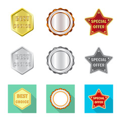 Vector design of emblem and badge sign. Set of emblem and sticker stock symbol for web.