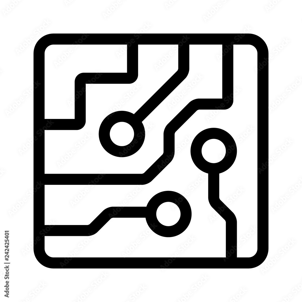 Poster computer chip circuit board semiconductors line art vector icon for apps and websites