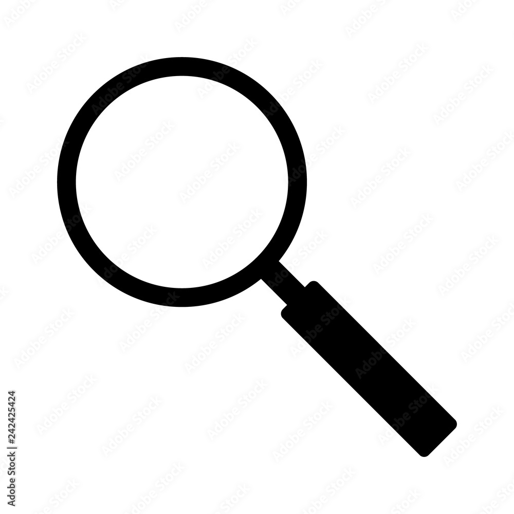 Sticker magnifying glass search or detective investigation flat vector icon for apps and websites