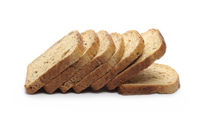 Integral toast slices with linseed and sunflower seeds isolated on white background