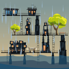 city in water in rainy day vector illustration
