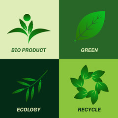 Green leaf ecology icon set