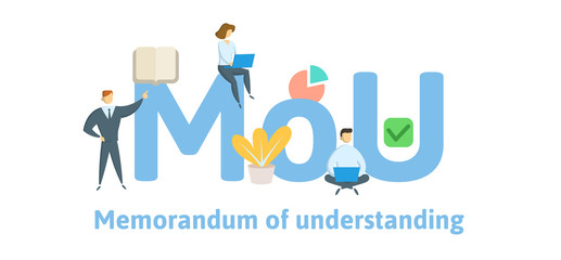MoU, Memorandum of Understanding. Concept with keywords, letters and icons. Colored flat vector illustration. Isolated on white background.
