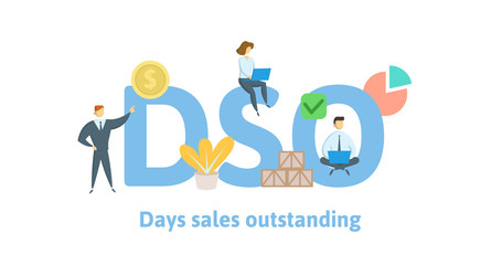 DSO, Days Sales Outstanding. Concept with keywords, letters and icons. Colored flat vector illustration. Isolated on white background.