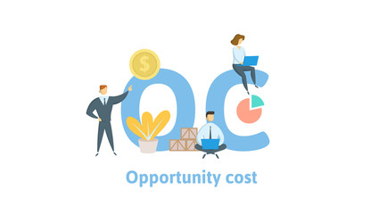 OC, Opportunity Cost. Concept with keywords, letters and icons. Colored flat vector illustration. Isolated on white background.