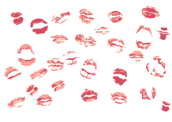  Female lips. Set of 29 vectors lipstick marks.