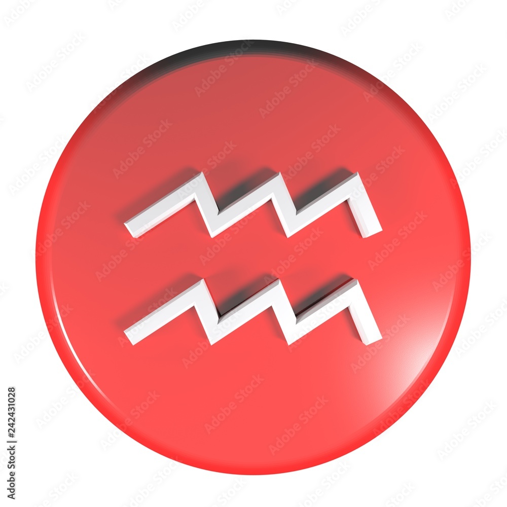 Poster zodiac aquarius icon red circle push button - 3d rendering illustration