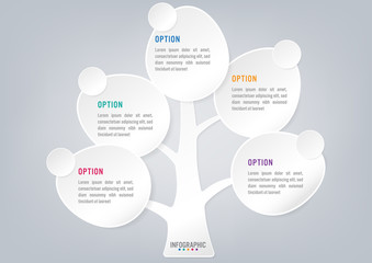 Business infographic trees shape with 5 leaves options