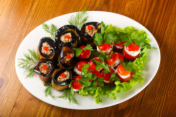 Stuffed eggplant and tomato