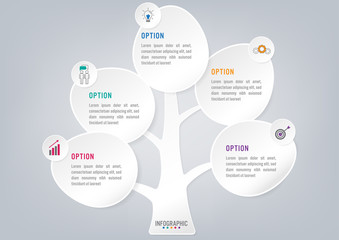 Business infographic trees shape with 5 leaves options