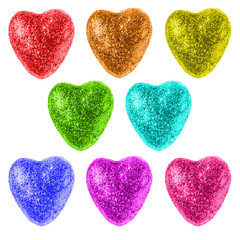 Multicolored hearts isolated on a white background
