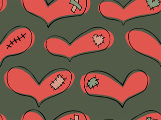 Vector seamless pattern of coral hand drawn hearts