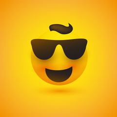 Smiling Emoji with Sunglasses on Yellow Background - Vector Design 