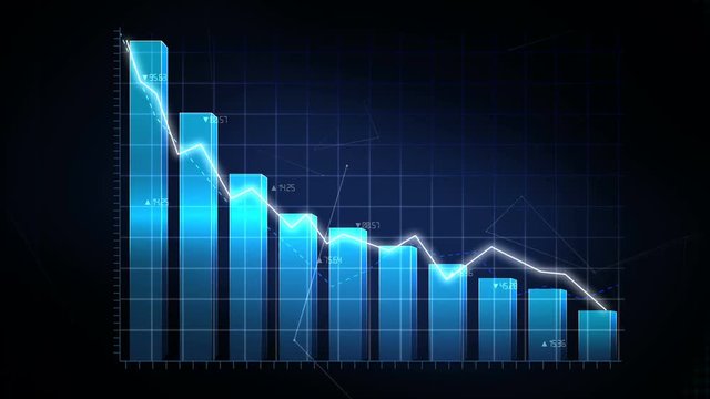 Animated Stock Market charts and bar graphs. decrease blue line. 4k animation.