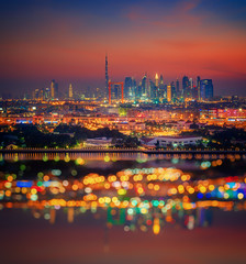 Beautiful skyline of Dubai city at night in United Arab Emirates