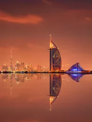Deurstickers Dubai Prachtige skyline van de stad Dubai & 39 s nachts in de Verenigde Arabische Emiraten