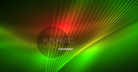 Digital technology abstract background - neon geometric design. Abstract glowing lines. Colorful techno background. Futuristic shape.