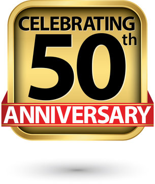 Celebrating 50th years anniversary gold label, vector illustration