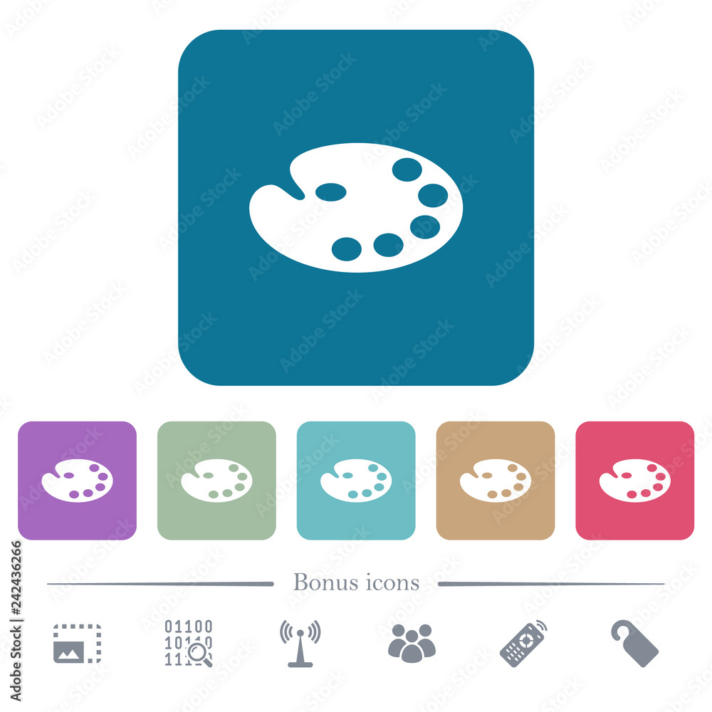 Poster color palette flat icons on color rounded square backgrounds