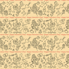 contour seamless pattern illustration_4_in the style of childrens scribbles on the theme of Valentines day, for design and background can be replaced
