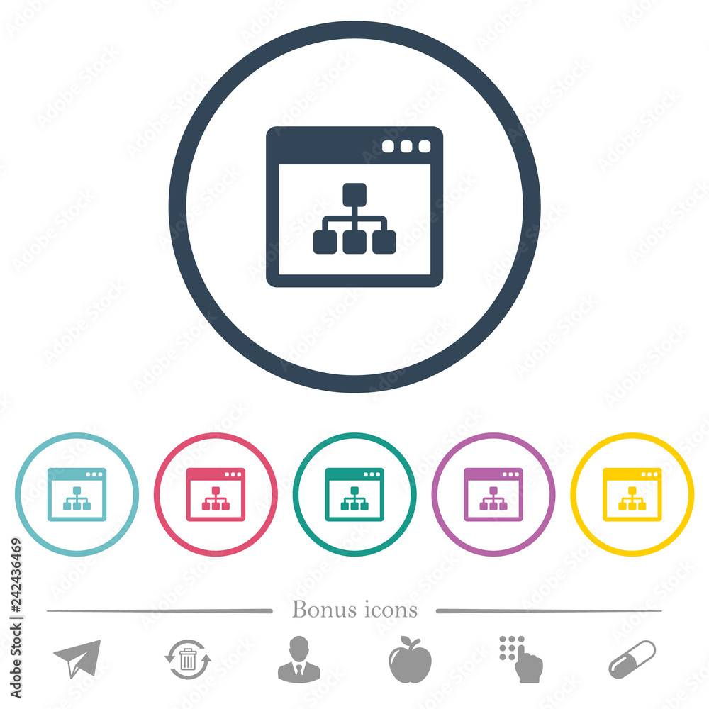 Poster networking application flat color icons in round outlines