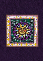 Sonne mit Blumen auf lila Hintergrund