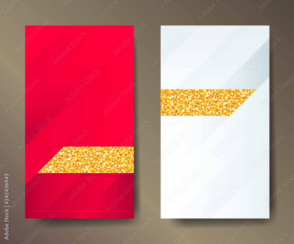 Poster set of two color vertical holiday abstract backgrounds with graphic elements.