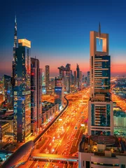 Rolgordijnen Beautiful rooftop view of Sheikh Zayed Road and skyscrapers in Dubai, United Arab Emirates © Evgeni