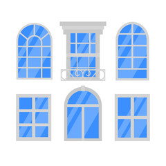 Flat set of windows on white background. Architecture elements