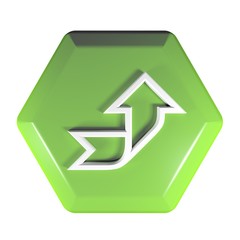 Green Hexagon push button arrow right and up - 3D rendering illustration