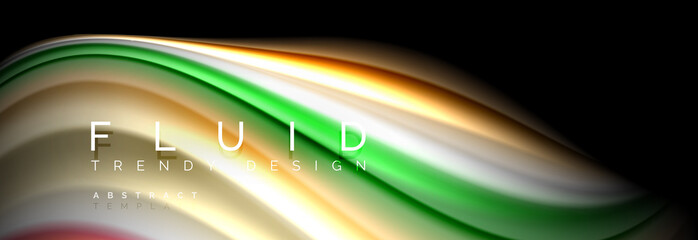 Abstract liquid colorful banner. Trendy wavy dynamic design. Fluid color shapes.
