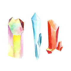 Watercolor set of crystals, ore, glass, bright isolated. hand-drawn.