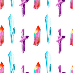 Watercolor pattern of crystals, ore, glass, bright isolated. hand-drawn.