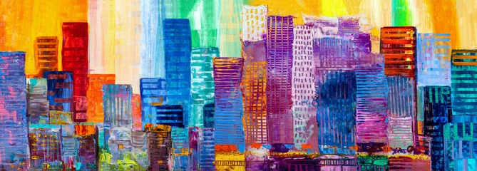 Wall murals Hotel Abstract painting of urban skyscrapers.