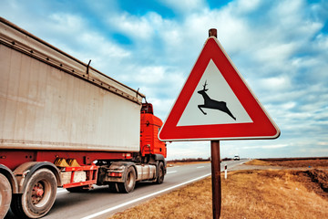 European road caution sign deer crossing