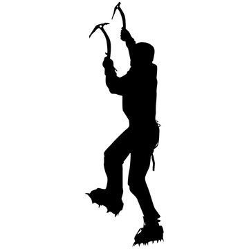 black silhouette climber with ice axes clip art preview